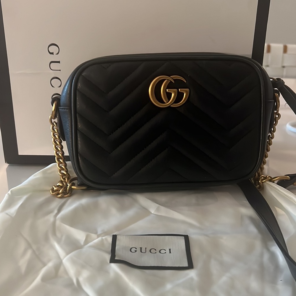 Like new! GG Marmont matelassé mini bag with box and dust bag